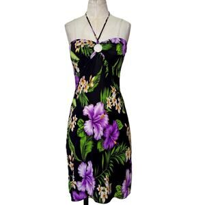 NaPua Honolulu Vintage Hawaiian Floral Halter Dress Small